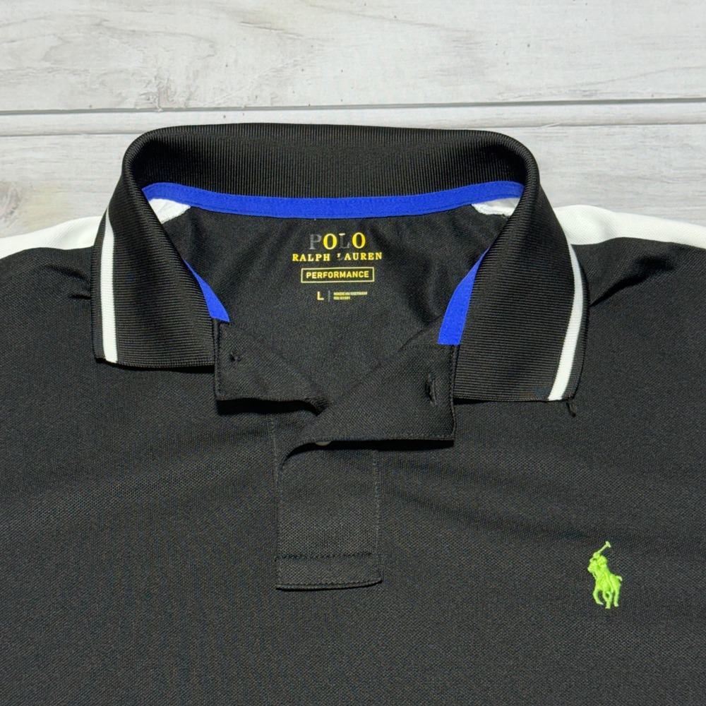 Polo Ralph Lauren Performance Polo Men Large Black White Colorblock Green Pony